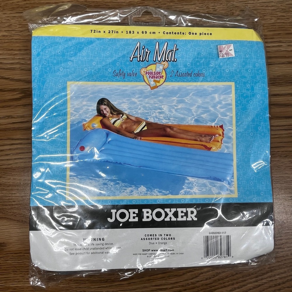 Joe Boxer Unisex Air Mat Vinyl 72x27 Blue Inflatable‎ Pool Float Retro Y2K 2005